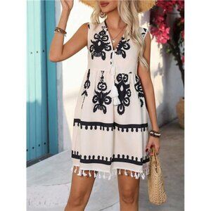 Women's Print Lace Hemline Sleeveless Dress